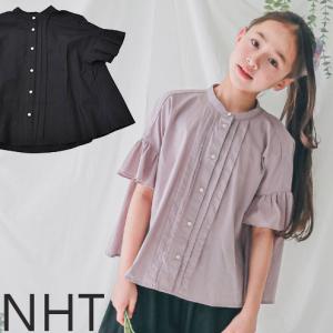 子供服 キッズ ジュニア ブラウス シャツ Tシャツ 半袖 パフスリーブ フリル 女児 女の子 NHT エヌエイチティー ピンタックブラウス 540632