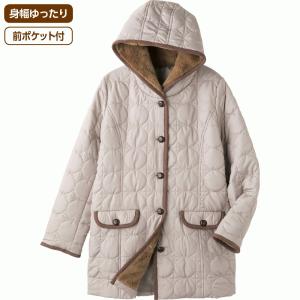 丸柄キルトボア使い 中綿コート シニア レディース ゆったりコート