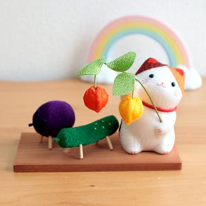 ペット お盆 三毛猫とお盆飾り 精霊馬 猫 盆供養 初盆 盆飾り かわいい お盆飾りセット　お迎えセット