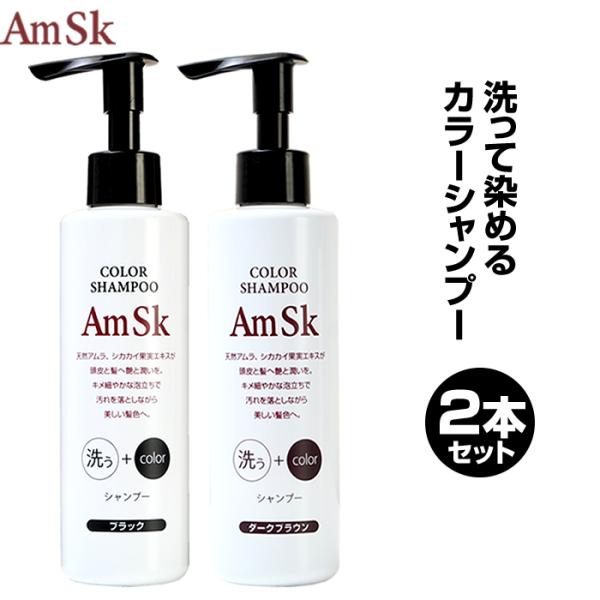 amsk ヘアカラーシャンプー 200ml×2本セット【ダークブラウン】【ブラック】白髪染め 男性用...