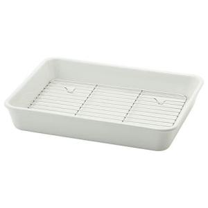 TAMAKI 陶製バット ホワイト 直径29.5×奥行23×高さ4.8cm 2100ml 電子レンジ 食洗機 オーブン対応 ステンレススノコ付 T-883266