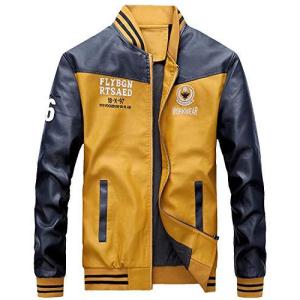 ベクー メンズ レザー ジャケット 裏起毛 防風 防寒 バイク ジャケット スタジャン風 フライトジャケット イエロー XL
