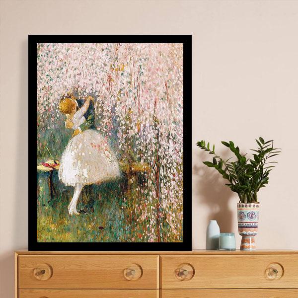 単品 額入り アートポスター 33×43cm 枠付きフレーム絵画 桜の木の下のロマンス ジョルジュ・...