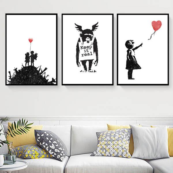 単品 33×43cm アートパネル 枠付きフレーム絵画 バンクシー 風船と少女 ストリートアート 壁...