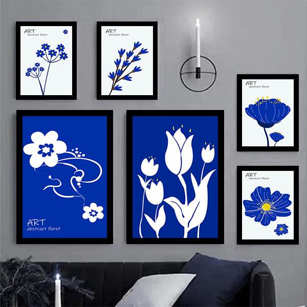 単品 33×43cm アートパネル 枠付きフレーム絵画 青の世界 北欧風 フラワーモチーフ ブルーア...