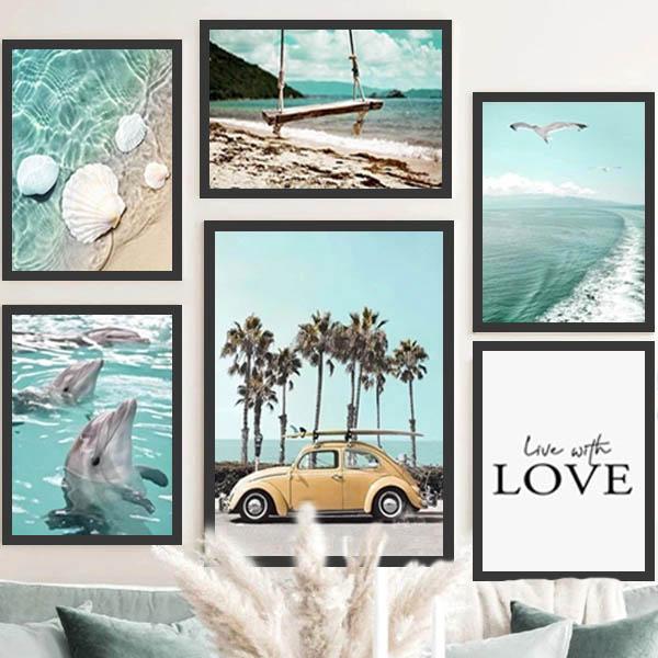 単品 33×43cm アートパネル 枠付きフレーム絵画 西海岸 夏 イルカ ホリデー アートポスター...