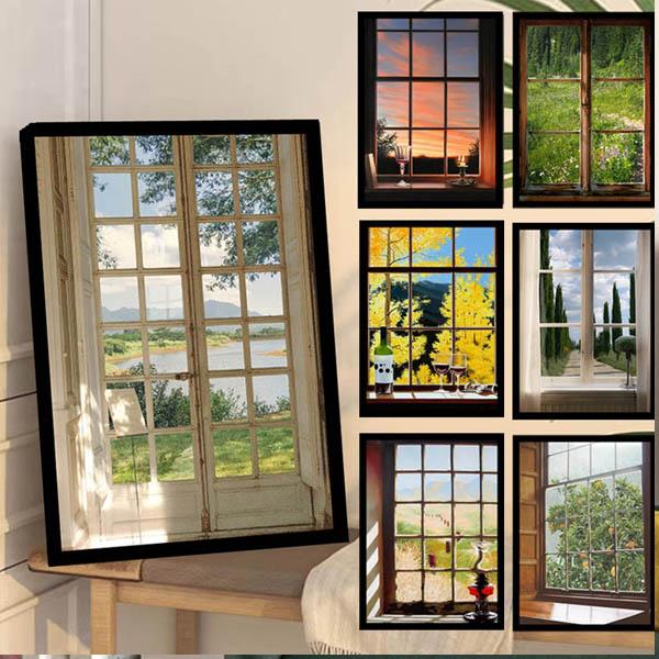 単品 33×43cm アートパネル 枠付き フレーム絵画 窓 だまし絵風 ウィンドウ 窓の外の風景 ...