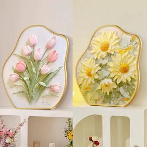 写真立て風 アート装飾 アートパネル 装飾画 チューリップ 向日葵 ひまわり カントリー レリーフ 優しい色合い 卓上装飾 飾り