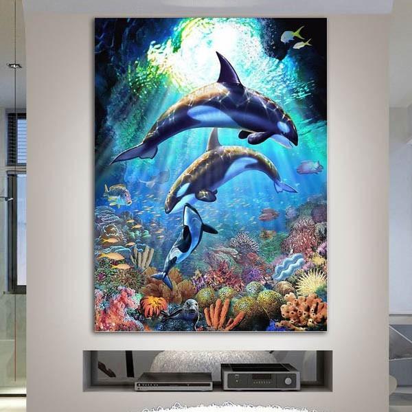 準上級 フル ダイヤモンドアート キット ビーズ刺繍 シャチ 海底 サンゴ礁 幻想的 モザイクアート...