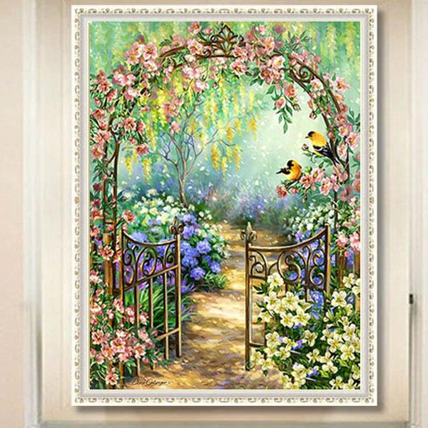 中級 フル ダイヤモンドアート キット ビーズ刺繍 ヨーロピアンガーデン 花壇 裏庭 夕暮れ モザイ...
