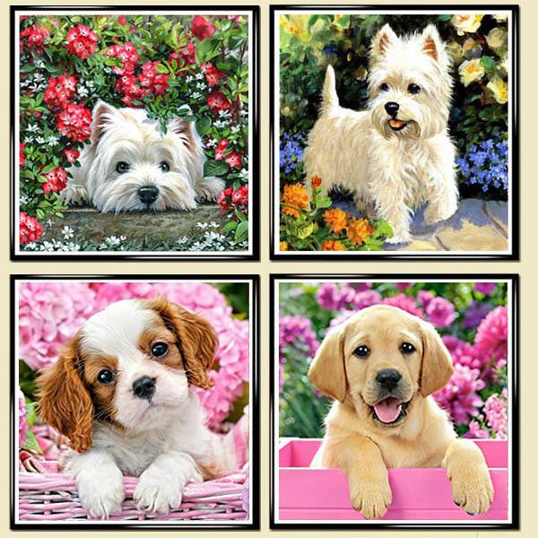 初級 フル ダイヤモンドアート キット ビーズ刺繍 白い犬 ホワイトテリア スパニエル ゴールデンレ...