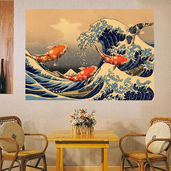 中級 フル ダイヤモンドアート キット ビーズ刺繍 和柄 白波と鯉 波模様 モザイクアート リハビリ...