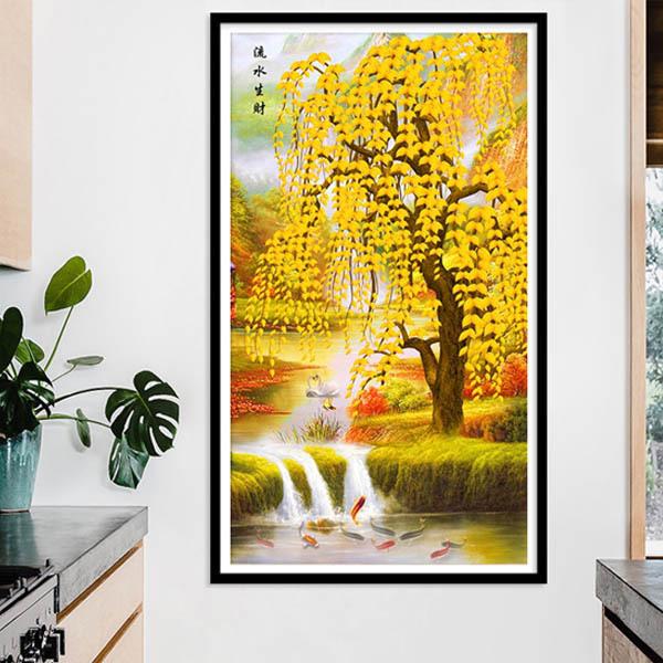 大型サイズ フル ダイヤモンドアート キット ビーズ刺繍 金の成る木 秋 黄色の落ち葉 鯉 縁起物 ...