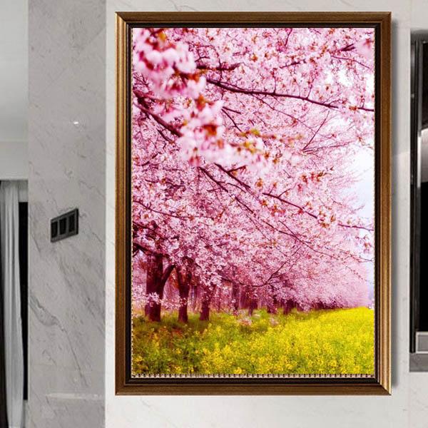 上級 フル ダイヤモンドアート キット ビーズ刺繍 桜 菜の花畑 花畑 春 モザイクアート パズルア...