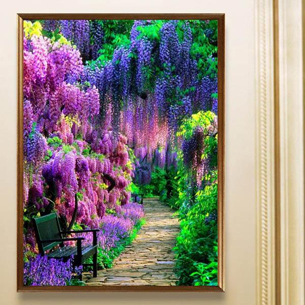 中級 フル ダイヤモンドアート キット ビーズ刺繍 藤 幻想的 ウィステリア 公園 モザイクアート ...