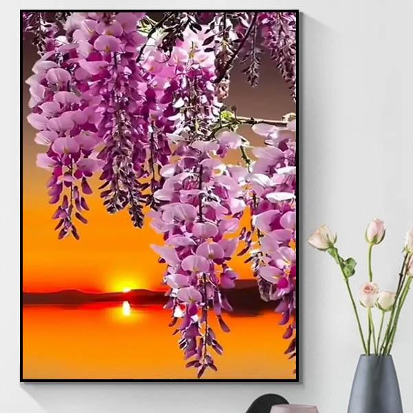 中級 フル ダイヤモンドアート キット ビーズ刺繍 夕日と藤 ウィステリア サンセット モザイクアー...