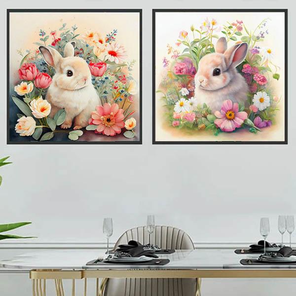 初級 フル ダイヤモンドアート キット ビーズ刺繍 花と子うさぎ 花畑 うさぎ モザイクアート リハ...