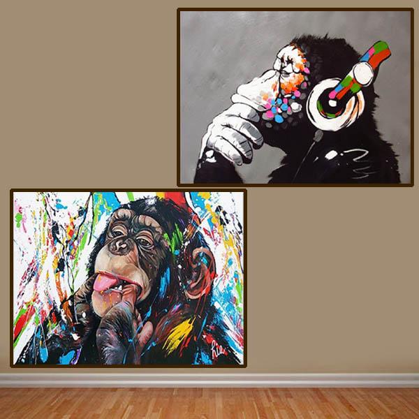 中級 フル ダイヤモンドアート キット ビーズ刺繍 音楽を聞くチンパンジー 猿 落書き風 モンキー ...