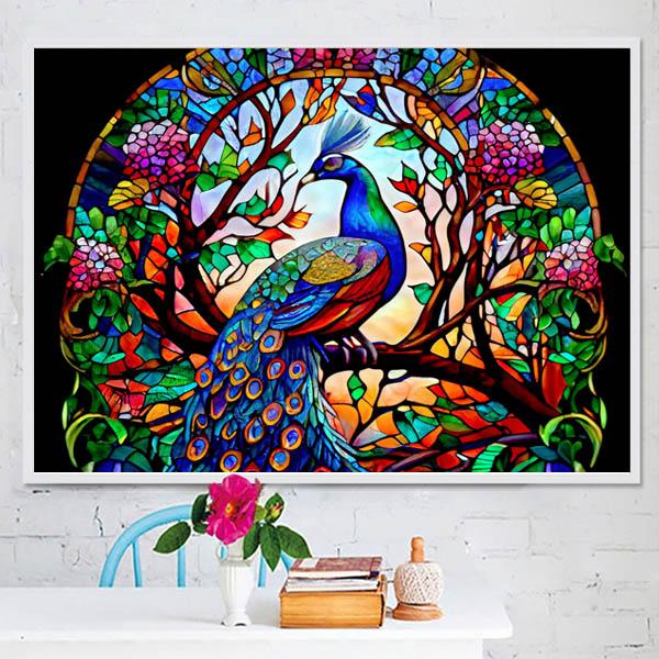 準上級 フル ダイヤモンドアート キット ビーズ刺繍 ステンドグラス 孔雀 くじゃく ピーコック モ...