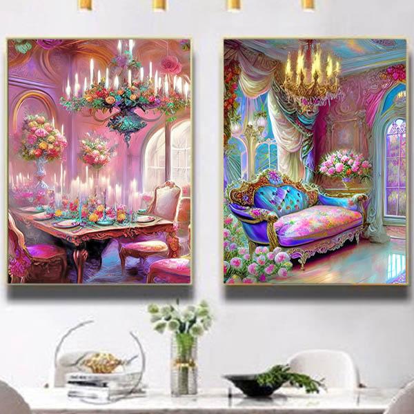 中級 フル ダイヤモンドアート キット ビーズ刺繍 ロココ調 部屋 フランス シャンデリア モザイク...