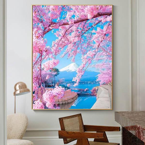 準上級 フル ダイヤモンドアート キット ビーズ刺繍 桜 富士山 川辺風景 モザイクアート パズルア...