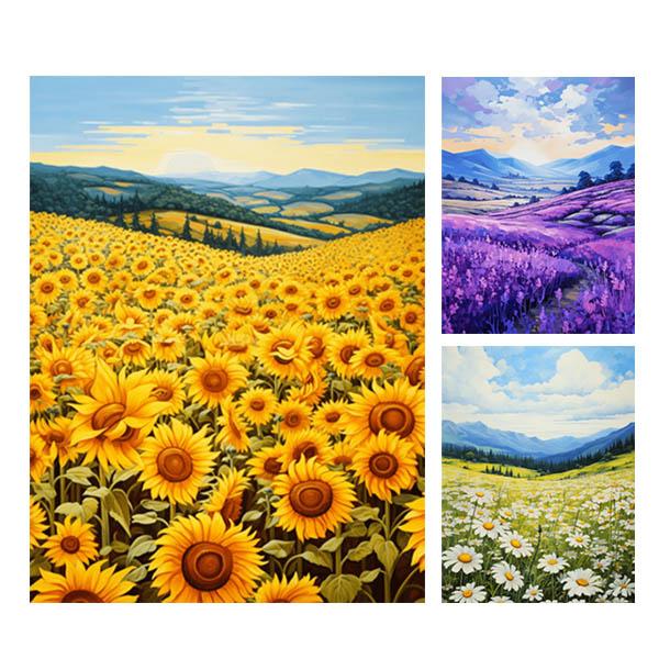 中級 フル ダイヤモンドアート キット ビーズ刺繍 花畑 田園風景 ひまわり マーガレット モザイク...
