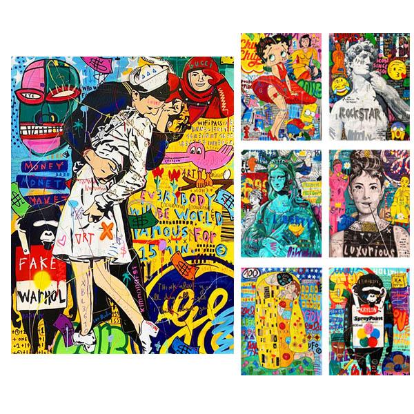 中級 フル ダイヤモンドアート キット ビーズ刺繍 ストリートアート 落書き バンクシー 風刺画 モ...