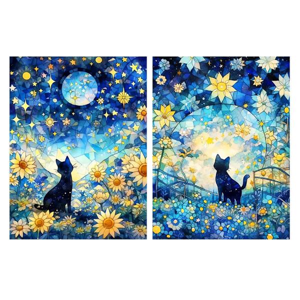 中級 フル ダイヤモンドアート キット ビーズ刺繍 ステンドグラス風 黒猫 ひまわり モザイクアート...