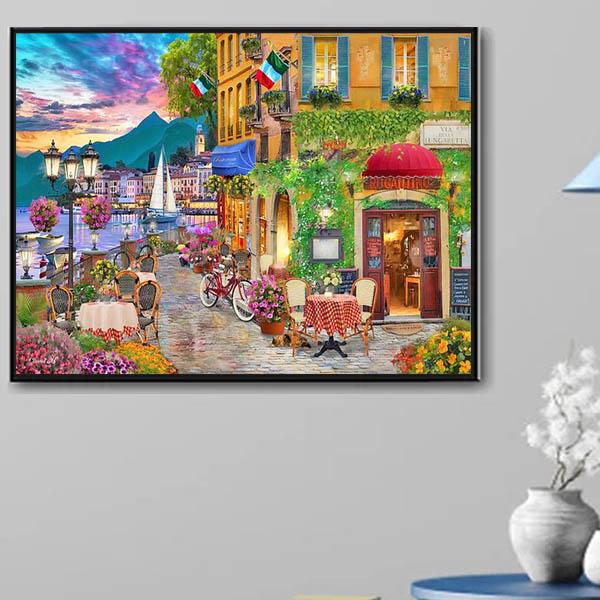 中級 フル ダイヤモンドアート キット ビーズ刺繍 ヨーロッパ 川辺のカフェ イタリア モザイクアー...