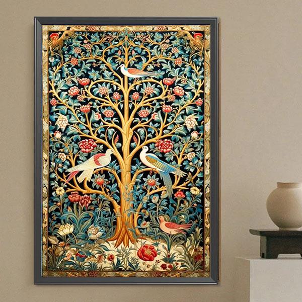 上級 フル ダイヤモンドアート キット ビーズ刺繍 幻想的 木と鳥 ウィリアムモリス リトグラフ リ...