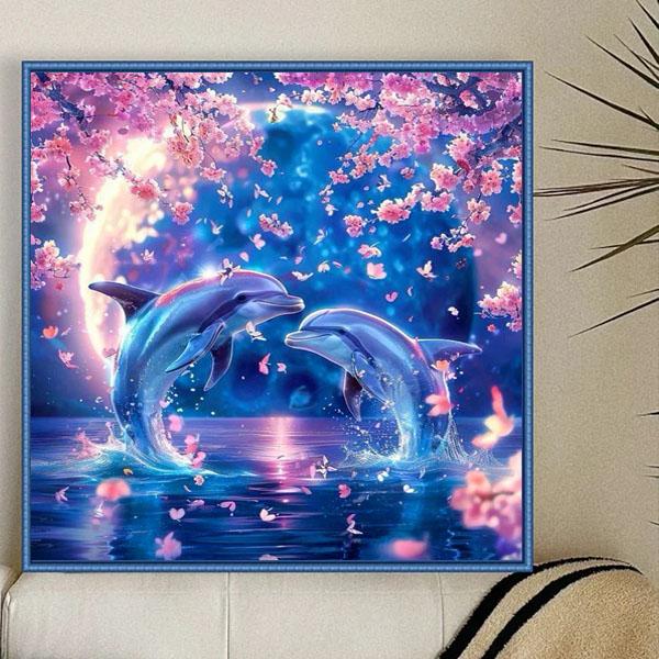準上級 フル ダイヤモンドアート キット ビーズ刺繍 幻想的 イルカ 桜 モザイクアート パズルアー...