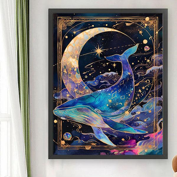 中級 フル ダイヤモンドアート キット ビーズ刺繍 鯨 クジラ タロットカード風 モザイクアート リ...