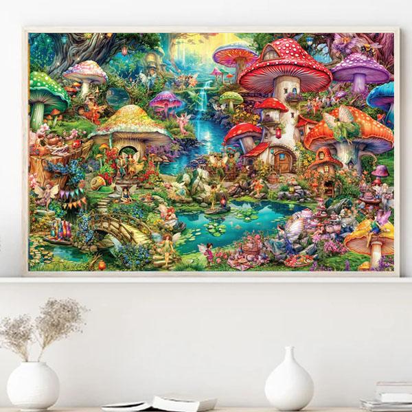 大型サイズ 上級者向け フル ダイヤモンドアート キット ビーズ刺繍 キノコ 妖精 フェアリー モザ...
