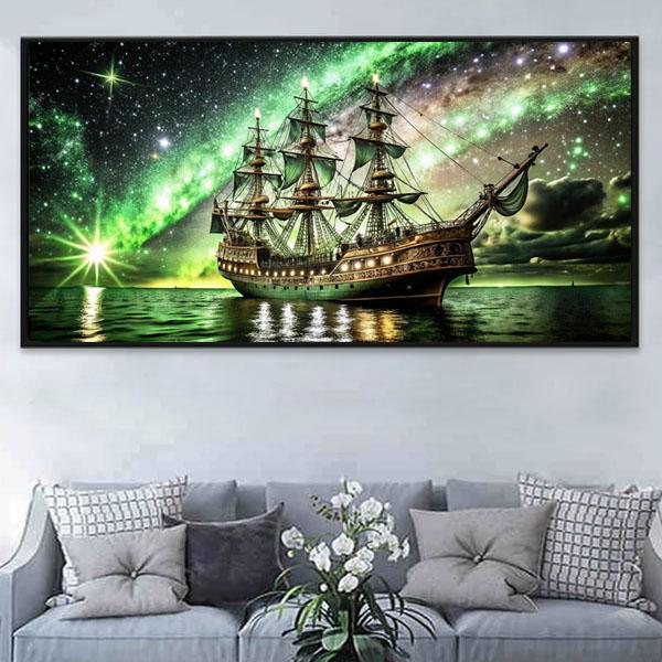 大型サイズ 上級者向け フル ダイヤモンドアート キット ビーズ刺繍 船 オーロラ 豪華客船 銀河 ...