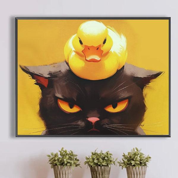 中級 フル ダイヤモンドアート キット ビーズ刺繍 黒猫とアヒル 怒りモード モザイクアート リハビ...