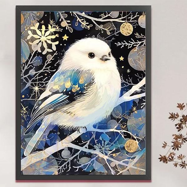 中級 フル ダイヤモンドアート キット ビーズ刺繍 シマエナガ 小鳥 北欧風 幻想的 モザイクアート...