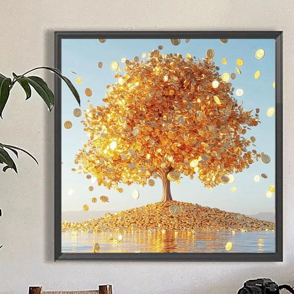 初級 フル ダイヤモンドアート キット ビーズ刺繍 金のなる木 金運 縁起がいい ゴールドツリー モ...