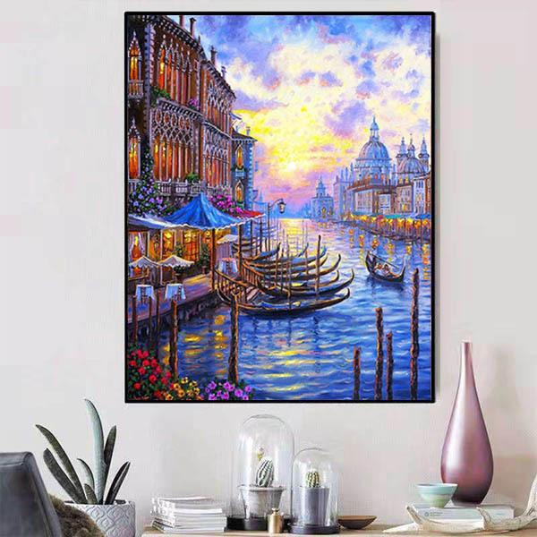 中級 フル ダイヤモンドアート キット ビーズ刺繍 ヴェネチア 水の都 水辺 街 モザイクアート リ...