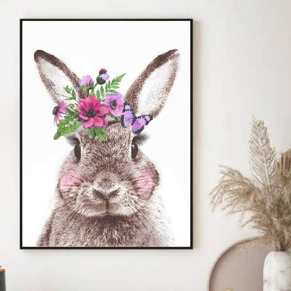 中級 フル ダイヤモンドアート キット ビーズ刺繍 うさぎ 花冠 水彩画 メルヘン モザイクアート ...