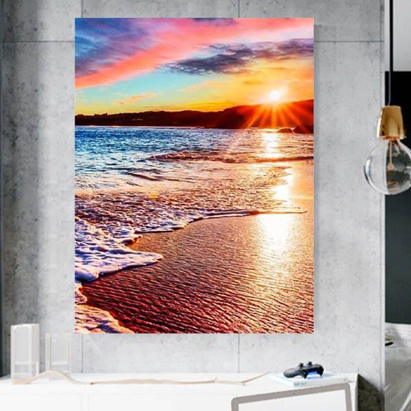 中級 フル ダイヤモンドアート キット ビーズ刺繍 虹色の空 サンセット 夕日 海風景 ビーチ モザ...