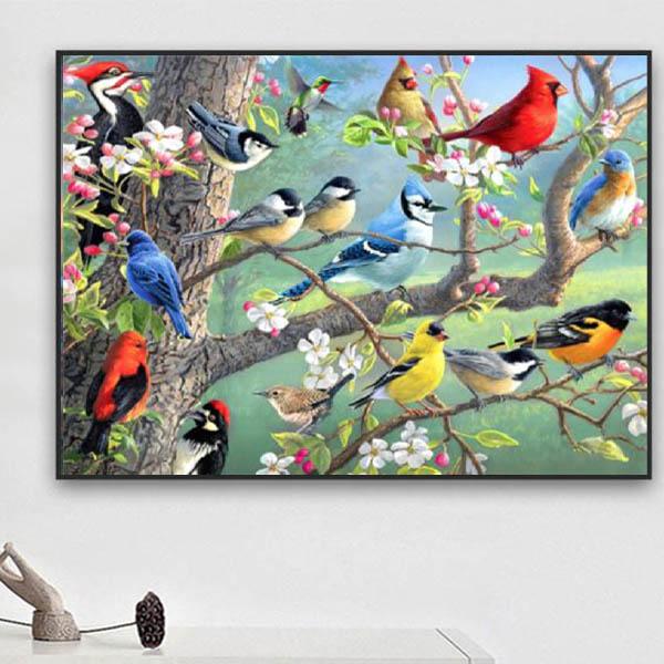中級 フル ダイヤモンドアート キット ビーズ刺繍 鳥の集会 野鳥 カラフルバード モザイクアート ...