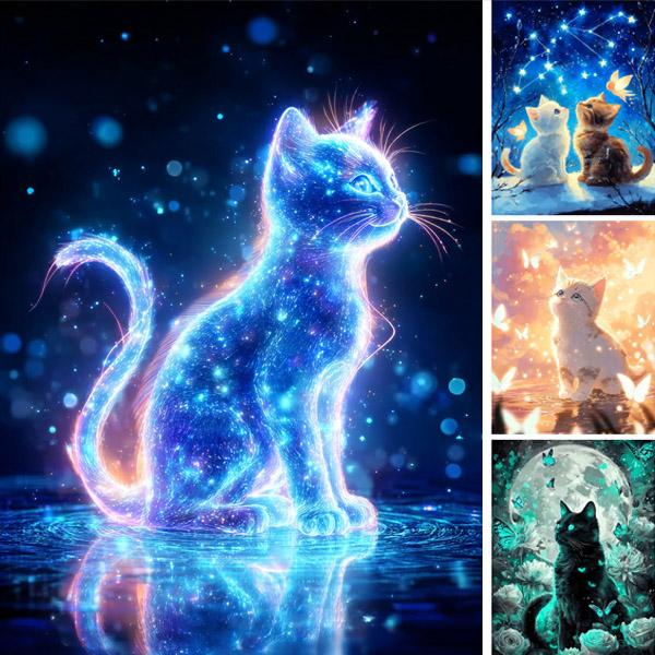 中級 フル ダイヤモンドアート キット ビーズ刺繍 子猫 ネコ シルエット 幻想的 モザイクアート ...