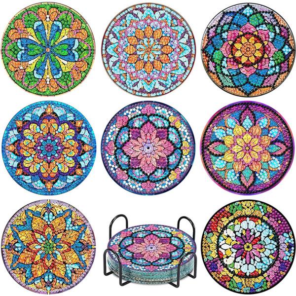 コースター 制作キット ダイヤモンドアート 8枚 マンダラ 曼荼羅 万華鏡 ホルダー付き モザイクア...
