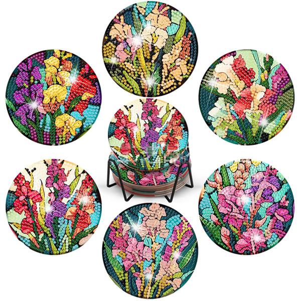 コースター 制作キット ダイヤモンドアート 6枚 ホウセンカ あやめ 花束 ブーケ フラワー ホルダ...