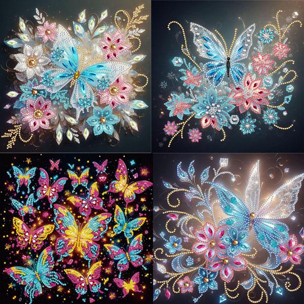 ラインストーンビーズ ハーフ ダイヤモンドアート 刺繍キット 幻想的 バタフライ 蝶 花 フラワー ...