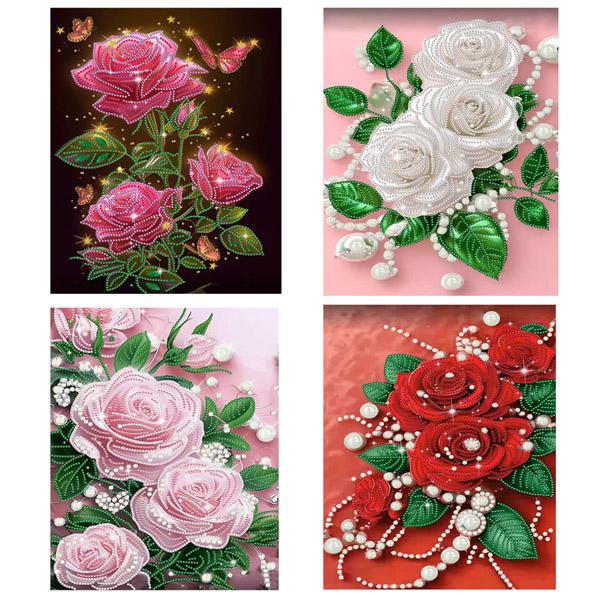 ラインストーンビーズ ハーフ ダイヤモンドアート 刺繍キット 薔薇 ローズ フラワー 真珠 パール ...