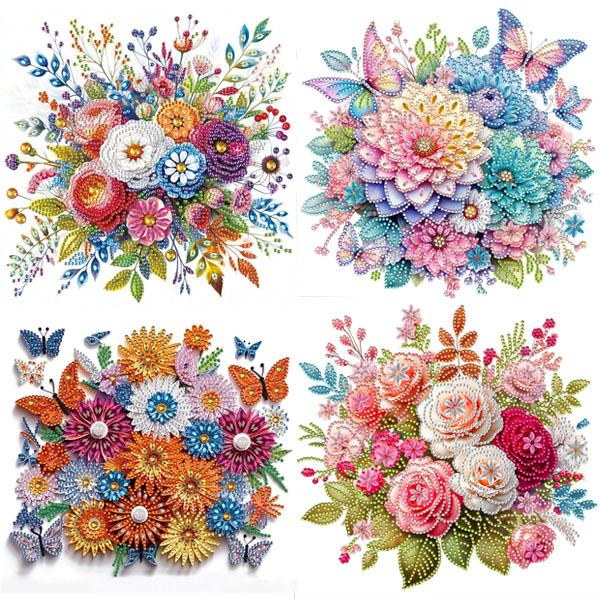 ラインストーンビーズ ハーフ ダイヤモンドアート 刺繍キット フラワー ブーケ 花束 アネモネ ダリ...