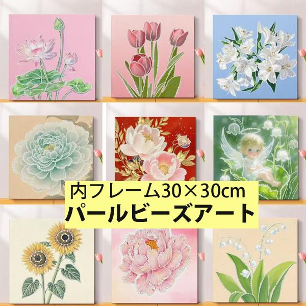 内フレーム付き パールビーズ ハーフ ダイヤモンドアート 刺繍キット バラ ひまわり 花 プリンセス...