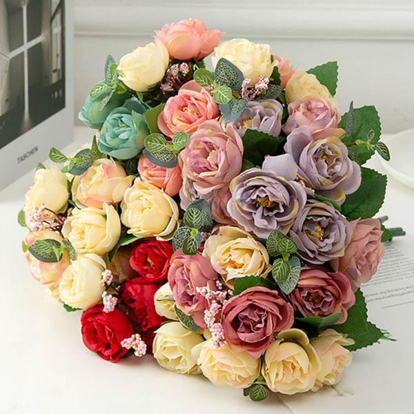1束 選べる6色 造花 ビンテージローズ 薔薇 ミニローズ バイカラー フェイクグリーン インテリア...