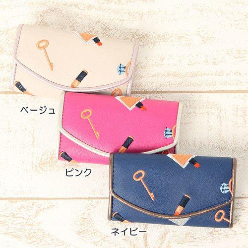 FLAPPER ガーリープリント 化粧刺繍 キーケース キーウォレット ポップイラスト フェイクレザ...